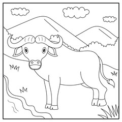 Buffalo Coloring Book Vector Illustration