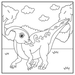 cute cartoon dinosaur Parasaurolophus, funny illustration, coloring book for kids and children.