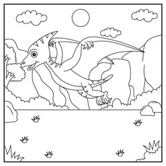 Pterodactyl Dinosaur Coloring Page Illustration