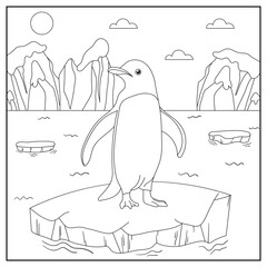 black and white cartoon pinguin character (vector illustration), coloring book for children.