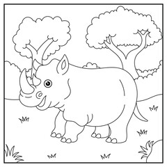 Rhino Coloring Page Vector Illustration
