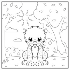 black and white cartoon tiger character (vector illustration), coloring book for children.