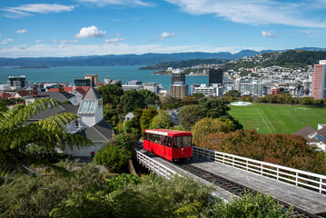 Iconic Wellington Cable Car and view over the City. 