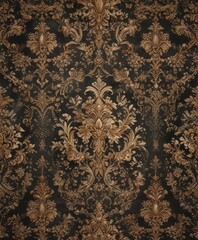 Opulent damask wallpaper; intricate floral & geometric patterns, textured surface, luxury, repeat, damask