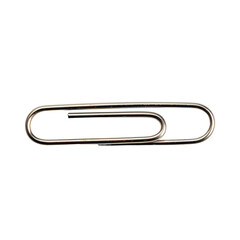 Metallic paperclip isolated on transparent background: stationery photography