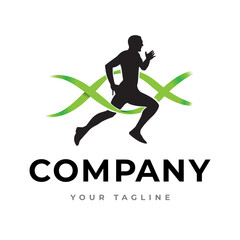 DNA Runner Logo – Athletic Silhouette and Genetic Wave Icon for Fitness, Sports Science or Health Performance Branding