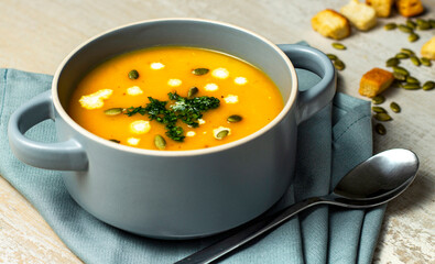 pumpkin soup in a bowl
