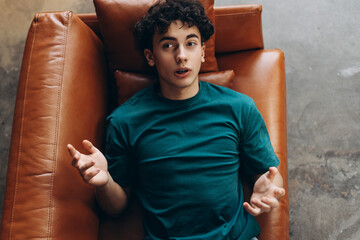 Top view excited teenage patient during therapy session in the office