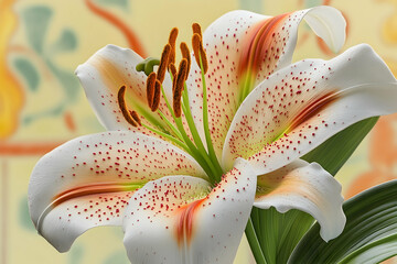 Close-up of a speckled lily flower in soft focus.