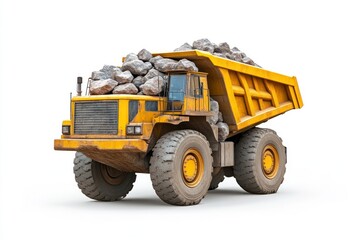 Obraz premium Heavy Duty Dump Truck Carrying Rocks on a White Background