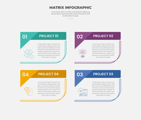 Obraz premium matrix grid structure infographic outline style with 4 point template with creative callout comment box table with small triangle badge for slide presentation