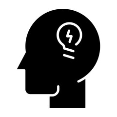 Creativity icon in glyph style. Intelligence icon in glyph style. An icon with a head that comes up with brilliant ideas