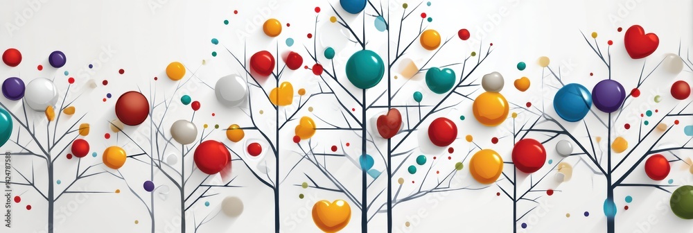 Poster abstract health tree design featuring colorful hearts as leaves and vitamins on branches with a mode