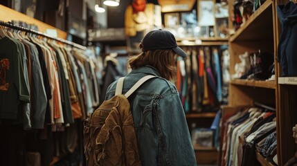Fototapeta premium A person shops for clothing in a store filled with items