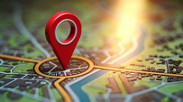3D map showcasing travel destinations with locator mark and navigation icons. Ai Generated.