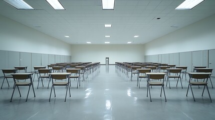 Vintage Classroom with Wooden Desks and Sunlit Windows