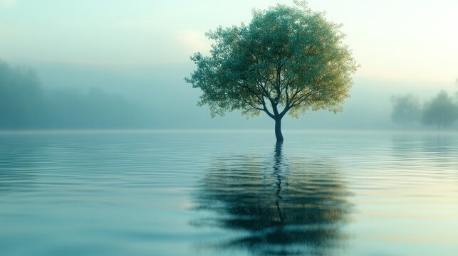 Tranquil tree in flooded landscape
