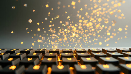 Obraz premium Mesmerizing Keyboard Glowing Keys and Digital Particles