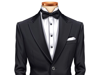 Elegant black tuxedo illustration with bow tie, ideal for formalwear and fashion content. Generative AI