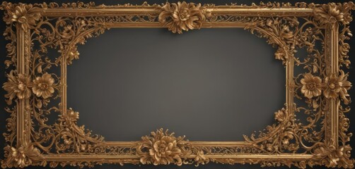 Intricate gold filigree scroll frame with vintage floral details , gilded, metal