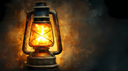 Vintage emblem illustration of an antique lantern with a glowing flame, ideal for nostalgic decor or design projects with a rustic theme. Elden Beacon. Illustration