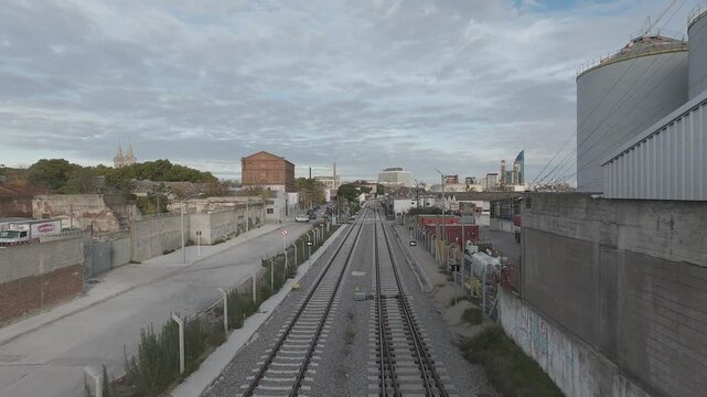 Aerial Drone View of Railway Tracks 
