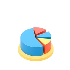 Obraz premium Pie Chart with Sections in Blue, Red, Orange and Yellow 3D Style