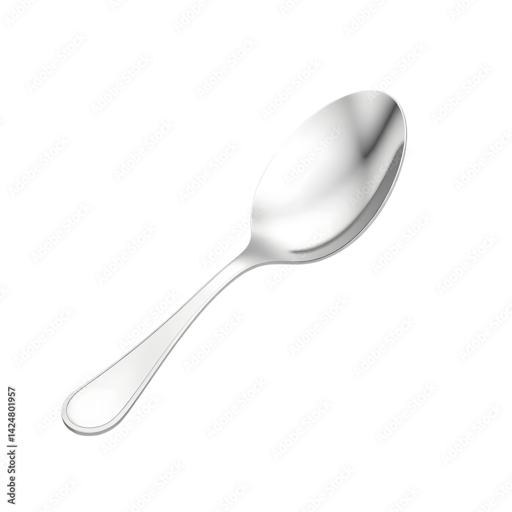 Poster silver spoon design. elegant curved silverware. simple 3d rendering. isolated utensil. a shiny metal