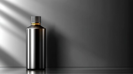 Industrial Design Mockup Showcasing a Crude Oil Bottle on a Glossy Surface in a Sleek, Modern Environment With Dramatic Lighting