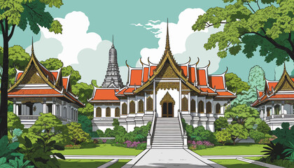 Beautiful Thai Architecture_Explore Traditional Temples and Buildings in Thailand_Discover the Rich Cultural Heritage_Travel and Tourism in Southeast Asia_Artwork Illustration