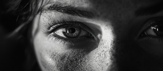 Fototapeta premium Close-up of a Woman's Eye with Freckles and Long Eyelashes