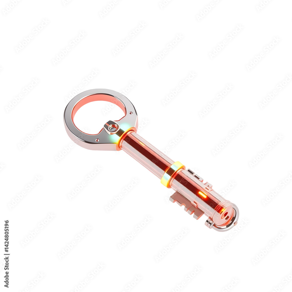 Poster glowing key, future unlock. futuristic key design, bright light. isolated digital key object, concep