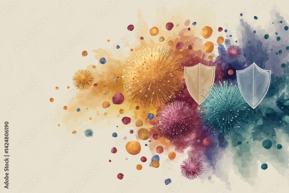 Leinwandbilder dynamic abstract visualization of a healthy immune system with vibrant colors and protective shield 