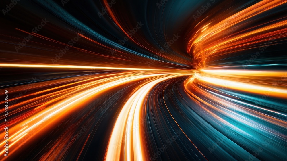 Poster abstract speed of light: a dynamic visual journey through a tunnel of glowing energy and motion