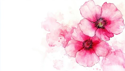 Hand-Drawn Pink Cosmos Watercolor: Botanical Painting And Floral Sketch - Full Flower Clipart For Summer Or Autumn Wedding Invitations, Prints, And More.