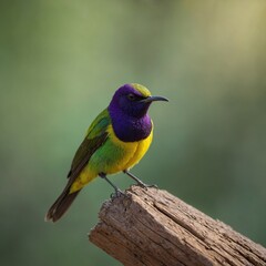 Fototapeta premium Sunbird bird on piece of wood