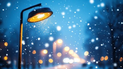 Fototapeta premium Snowy Night Lightscape: A Winter's Evening Scene