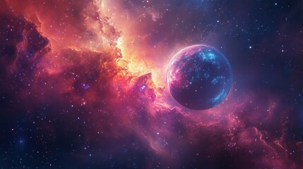 Fototapeta premium A Stunning Cosmic Scene with Colorful Nebula and Planet in Space