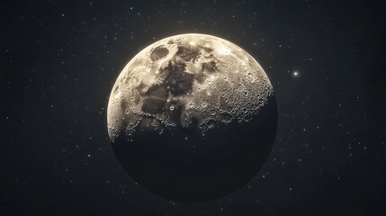 Obraz premium Stunning view of the moon shining brightly in the night sky, surrounded by stars and cosmic beauty. A captivating celestial scene.