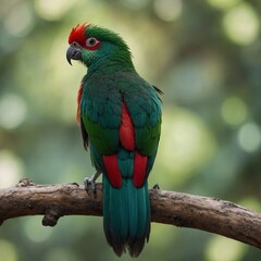 Fototapeta premium A vibrant macaw perched gracefully on a branch, showcasing its colorful feathers in a lush green environment