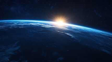 Obraz premium Stunning view of Earth at sunrise from space, showcasing the beauty of our planet against a starry backdrop.