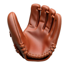 Classic Baseball Glove 3d Render. Vintage Style Leather Mitt. Sport Equipment For Catching. Old Fashioned Design. Game Ready Accessory. Plain White Background. No Shadow.