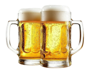 PNG Two clinking beer glasses beverage drink mugs.