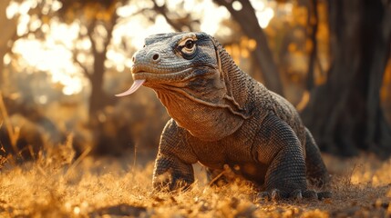 Fototapeta premium Majestic Komodo Dragon at Golden Hour