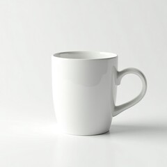 A clean, glossy white ceramic cup with a smooth surface, perfect for coffee or tea.