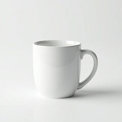 Fototapeta premium A simple, glossy white ceramic mug on a light background, perfect for coffee or tea.