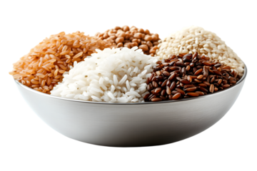 A bowl filled with assorted grains including white brown and red varieties perfect for healt
