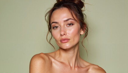 Obraz premium Woman posing confidently against a green background 