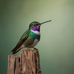 Obraz premium Hummingbird(Trochilidae)Flying gems ecuador Violet-crowned Hummingbird Violet Sabrewing in Costa Rica Iridescent hummingbird perched on a branch in a vibrant garden during daylight hours