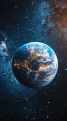 Obraz premium Earth in Space with City Lights and Starry Background